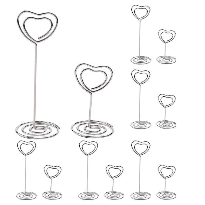 30 Pcs Card Holder Heart Shape Table Picture Stand Wire Tabletop Photo Holder Clips for Wedding Par