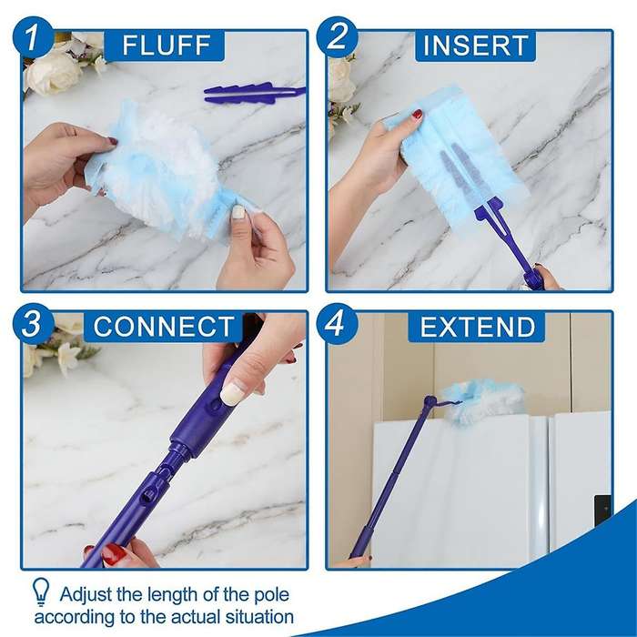 30 Pieces Duster Refills with 2 Long Handle, Disposable Duster Refills Compatible for