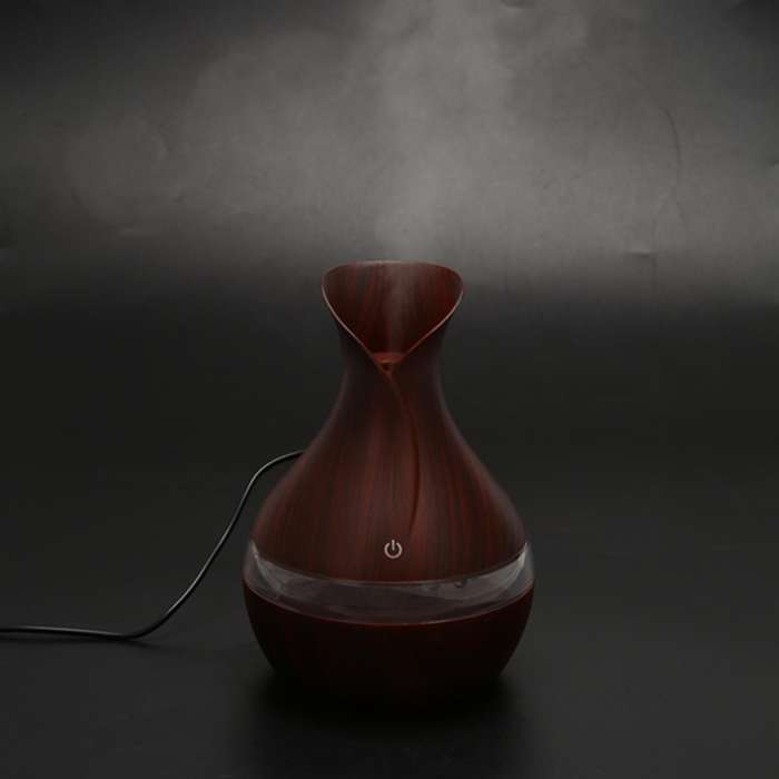 300 Ml Ultrasonic Air Humidifier Essential Oil Diffuser with Wood Grain 7 Color Changing Led Lights
