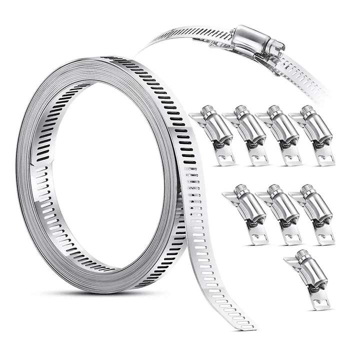 304 Stainless Steel 3.5m Hose Clamp Strap with 8 Fasteners Worm Clamp Adjustable Worm Gear Pipe Duct