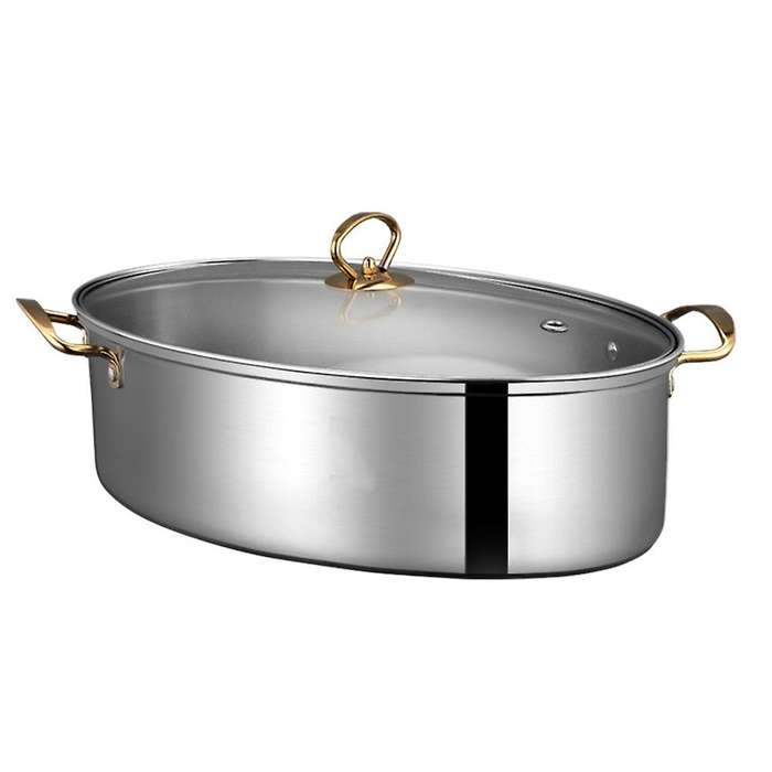 304 Stainless Steel Steamer Household Oval Fish Steamer with Steaming Grid Pot Soup Pot Pasta Pot
