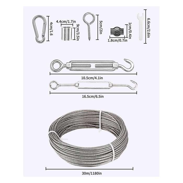 30M 2mm Wire Rope,Stainless Steel Garden Wire,with Turnbuckle Wire Tensioner,for Climbing Plants,Fen