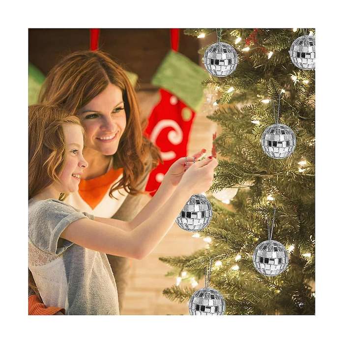 30pack Disco Ball Silver Hanging Mirror Disco Balls Ornaments with Rope Christmas Wedding Party Mus