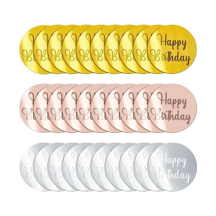 30pcs Acrylic Cake Disc Mirror Cupcake Toppersfor Diy Cupcake Decoration Party Supplies
