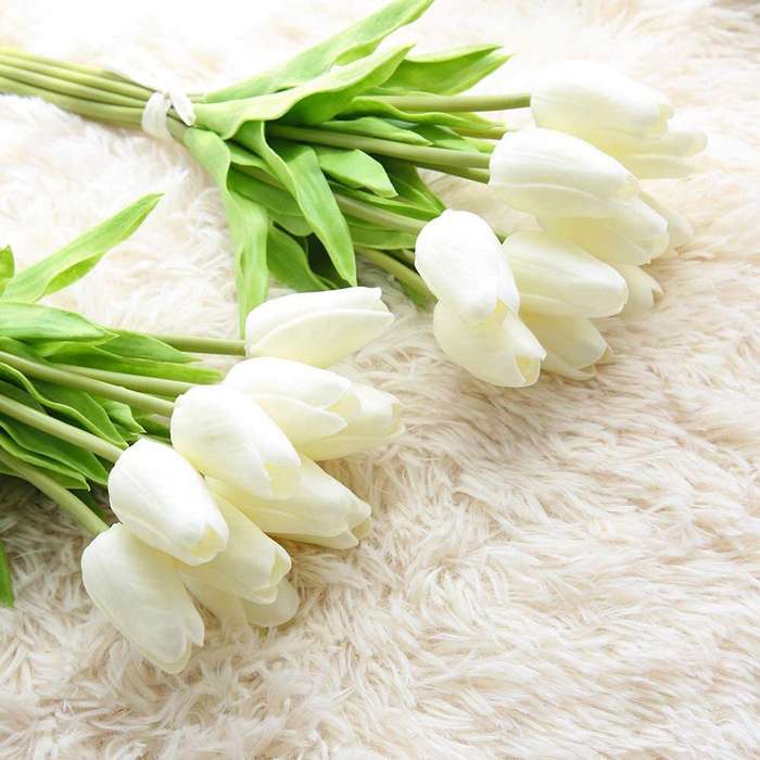 30pcs Artificial Tulips Flowers Real Touch Tulips Pu Bouquet Latex Flower White (white)