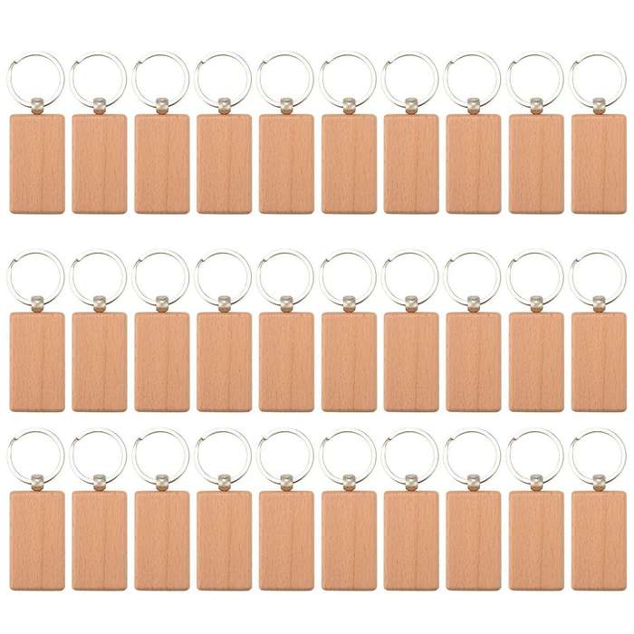 30Pcs Blank Wooden Key Chain Diy Wood Keychains Key Tags Can Diy Gifts