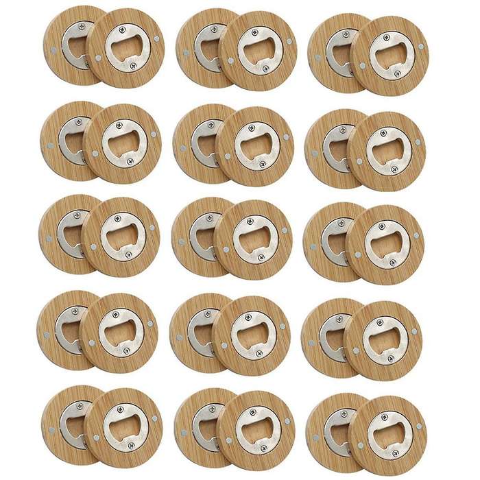 30pcs Diy Bamboo Round Shape Bottle Openers Coaster Fridge Magnet Refrigerator Sticker Bar Decoratio