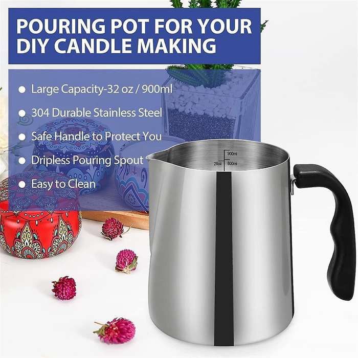 32oz Stainless Steel Wax Melting Pot with Pouring Spout and Heat-Resistant Handle for Candle Making
