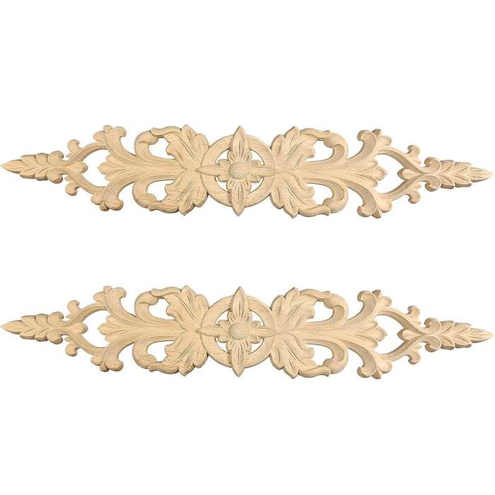33Cmx6Cm Wood Carved Decal Stripe Corner Appliques Long Hollow Flower Frame Furniture Decor Woodcar