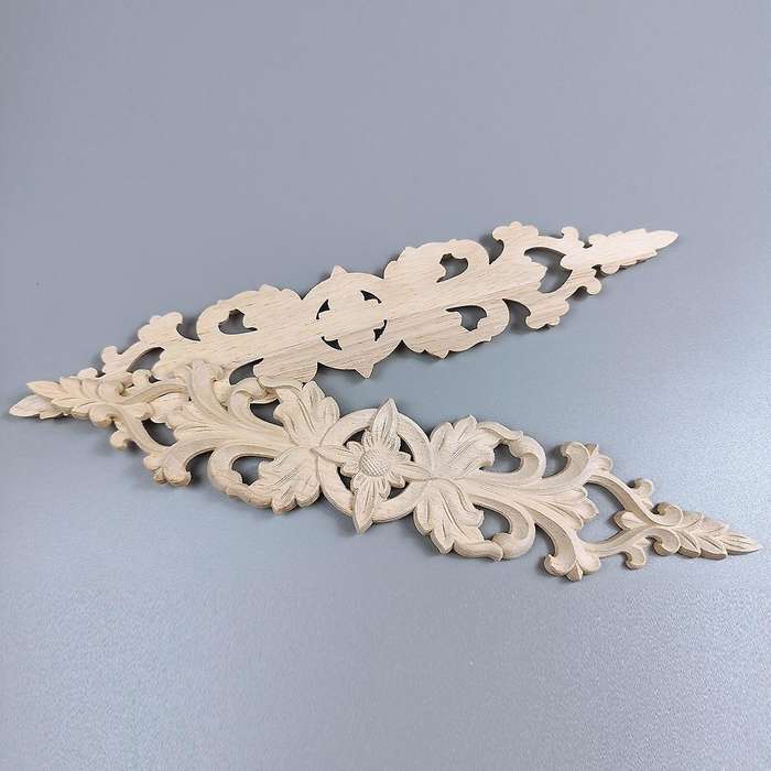 33Cmx6Cm Wood Carved Decal Stripe Corner Appliques Long Hollow Flower Frame Furniture Decor Woodcar