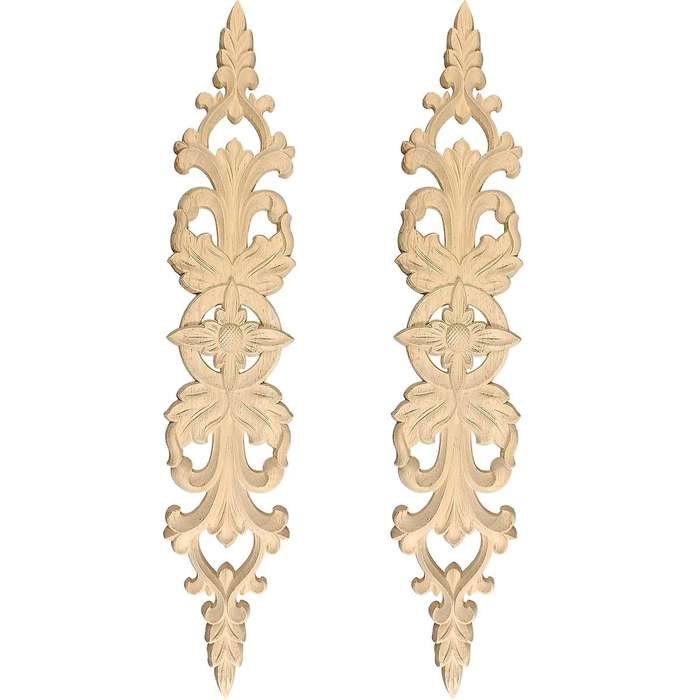 33Cmx6Cm Wood Carved Decal Stripe Corner Appliques Long Hollow Flower Frame Furniture Decor Woodcar