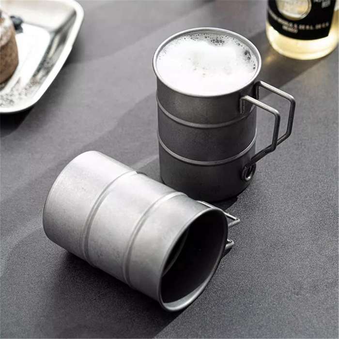 350Ml/12Oz Retro Industrial Style Beer Mug 304 Stainless Steel Mug,Distressed Outdoor Camping Cup Tr