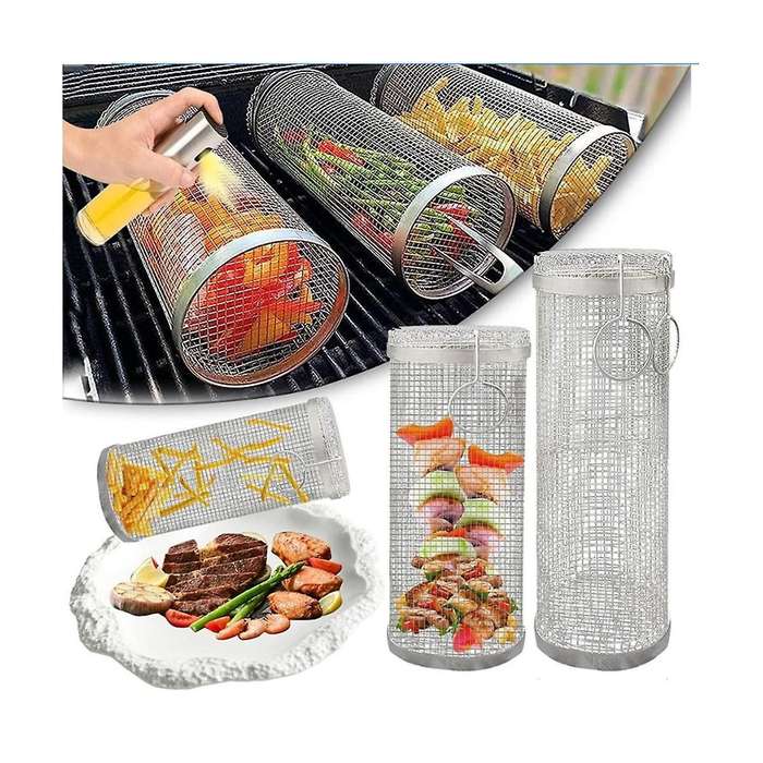 35cm Barbecue Rolling Grill Basket Bbq Net Tube Grill Basket Bbq Campfire Grid Family Travel Campin