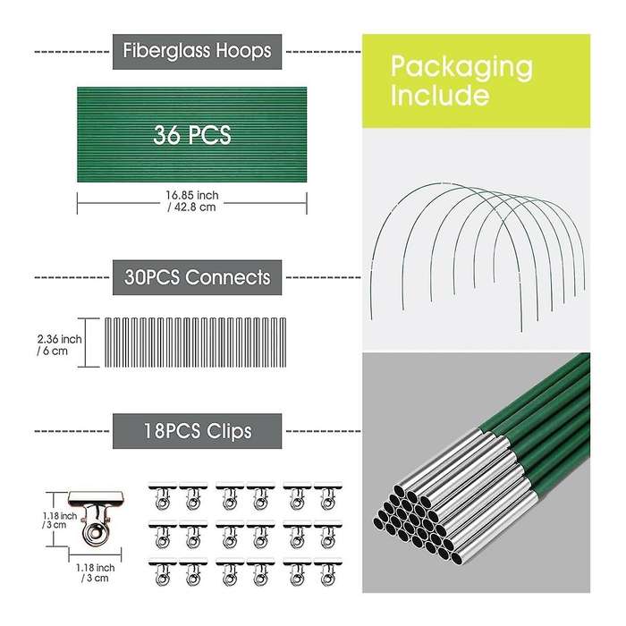 36 PCS Green House Hoops Grow Tunnel 6 Sets of 8.5 FT Long Garden Hoops Kit, Rust-Free Fiberglass R