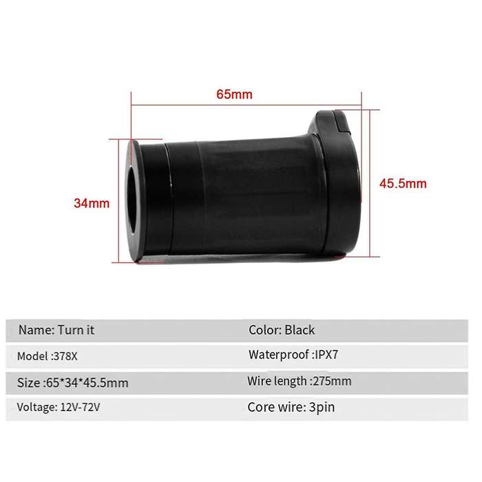 378X Half Twist Throttle Electric Bike Handle Throttle 3Pin Waterproof Connector for Bbs01/Bbs02/ Mo