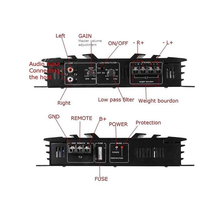 3800 W Car Amplifier 2 Channel Black Aluminum Alloy High Power Car Stereo Audio Power Amplifier for
