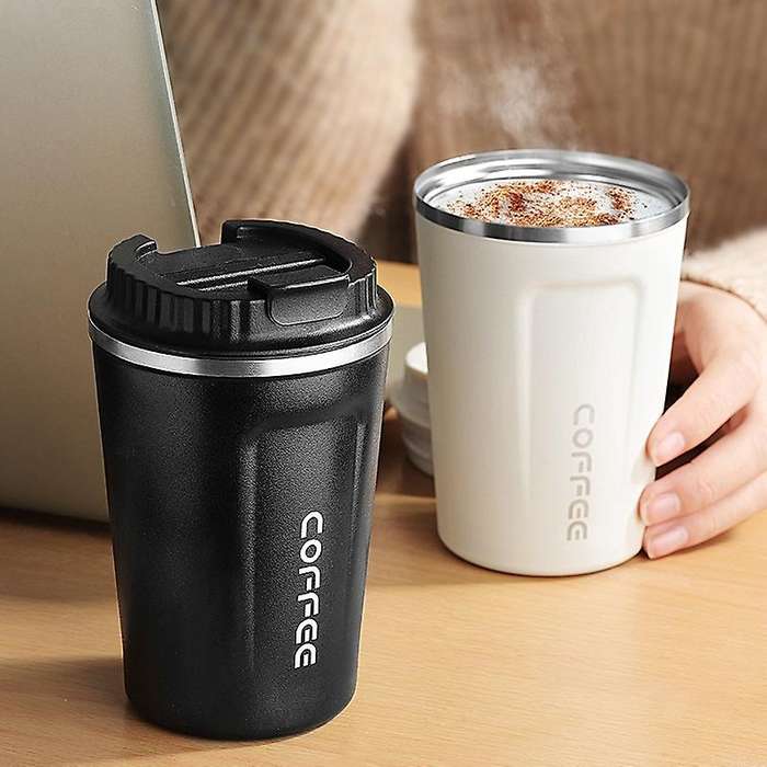 380ml Coffee Mug with Stirring Spoon Stainless Steel Portable Car Office Vacuum Flasks Water Cup-bl
