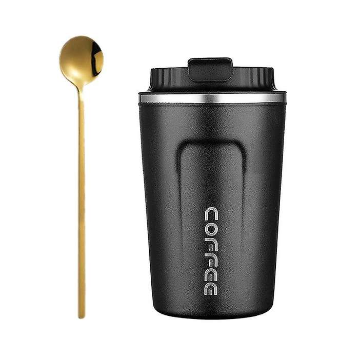 380ml Coffee Mug with Stirring Spoon Stainless Steel Portable Car Office Vacuum Flasks Water Cup-bl