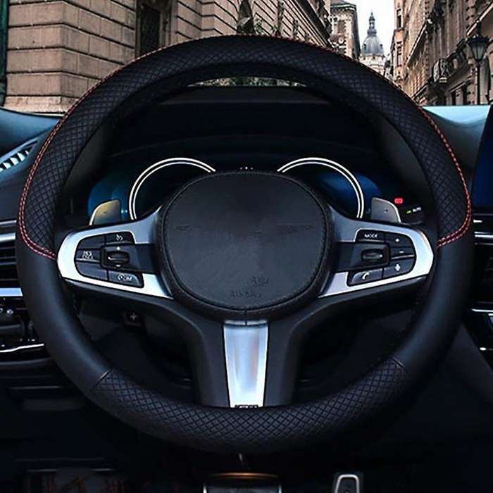 38cm Car Steering Wheel Cover, Universal Leather Steering Wheel Cover, Fit for All 99% Car Models Ac