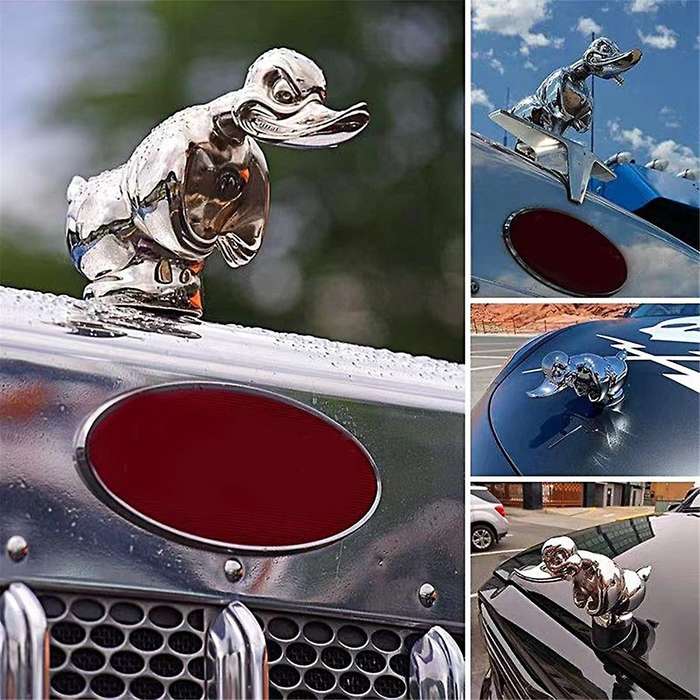3D Chromed Angry Duck Hood Ornament, Death Proof Duck Black Convoy Duck Hood Ornament Fun Front Hood