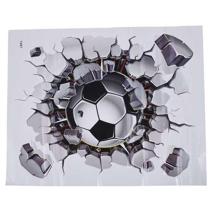 3D Football Wall Sticker PVC Art Soccer Crack Decal Boys Room Mural Decor