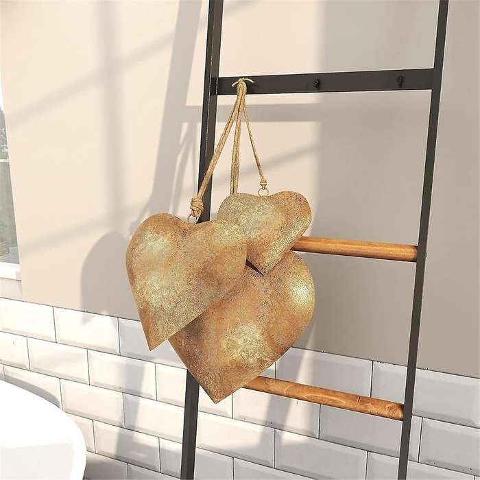 3d Metal Heart-shaped Decorative Bell with Hanging Rope Aged Brass Metal Bell