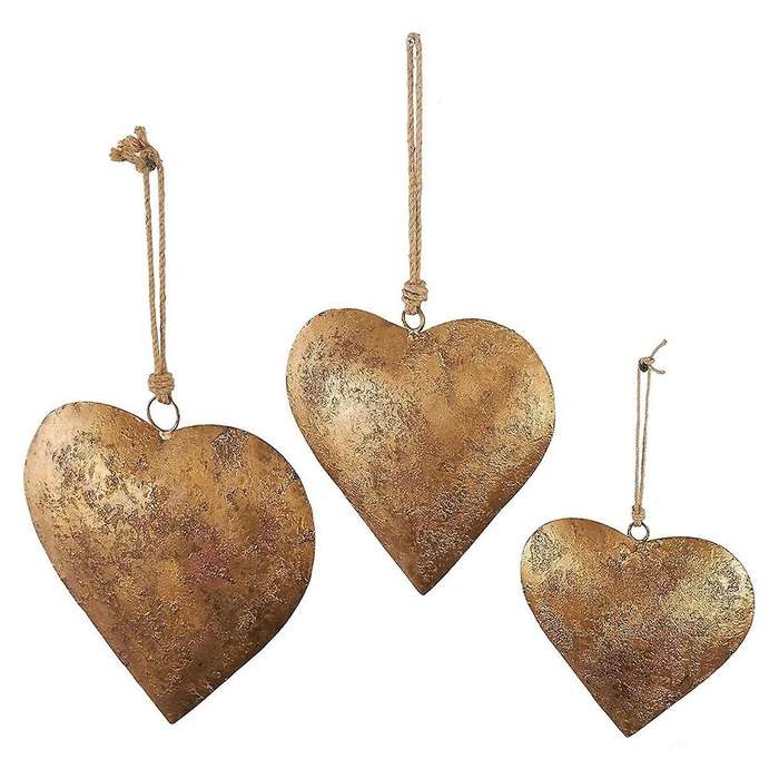 3d Metal Heart-shaped Decorative Bell with Hanging Rope Aged Brass Metal Bell