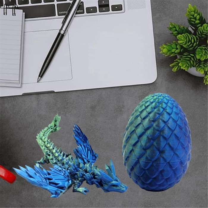 3D Printed Dragon in Egg Full Articulated Dragon Crystal Dragon Office Desk Toy