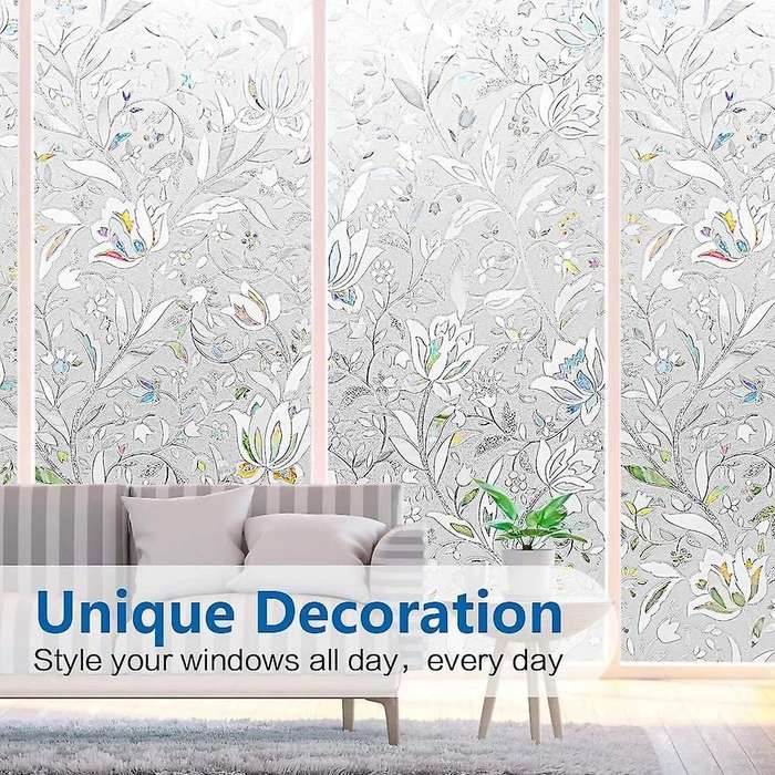 3D Rainbow Window Film Stained Glass Vinyl Static Non Adhesive Film Opaque Privacy Protective -60X20