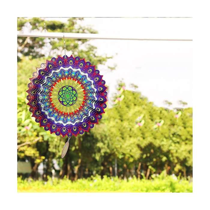 3D Rotating Wind Chime Outdoor Garden Metal 12 Inch Bird Feather Wind for Garden Decoration