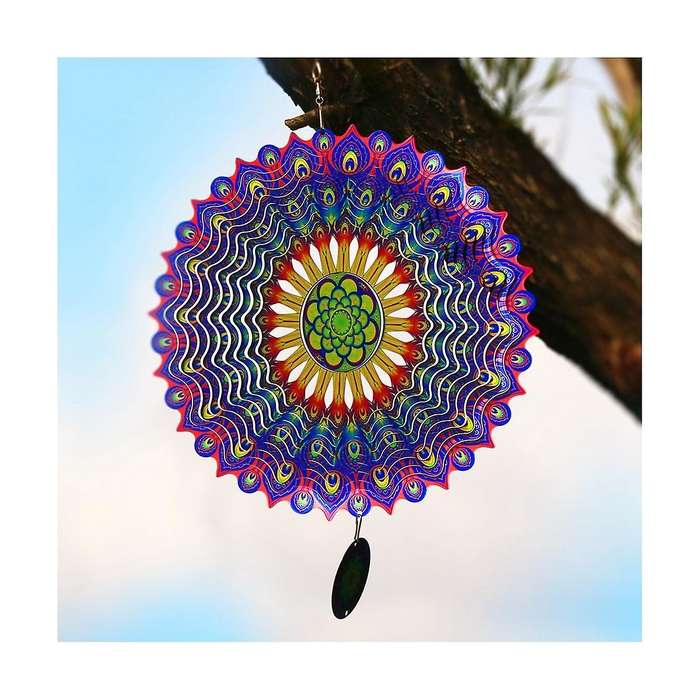 3D Rotating Wind Chime Outdoor Garden Metal 12 Inch Bird Feather Wind for Garden Decoration