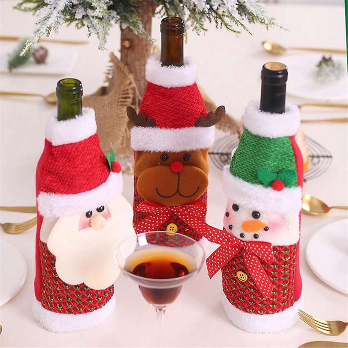 3Pack Christmas Wine Bottle Bags, Sweater Wine Bottle Cover Bags Wine Bottle Cover Cute Santa Reinde