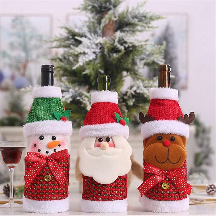 3Pack Christmas Wine Bottle Bags, Sweater Wine Bottle Cover Bags Wine Bottle Cover Cute Santa Reinde