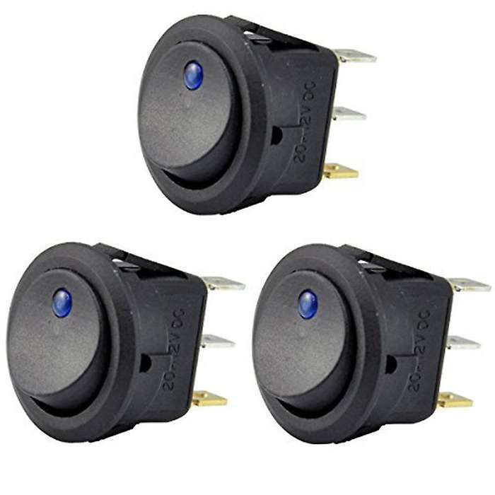 3Pc 12V 20A Rocker Toggle LED Switch Blue Light SPST On-Off Control Compatible Boats Cars Racing Car