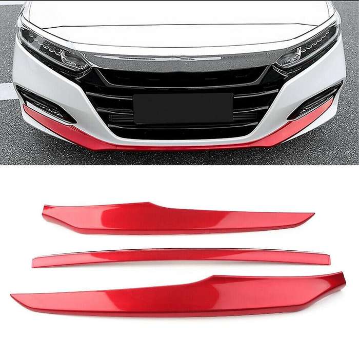 3PCS ABS Front Grille Cover Moulding Trim Front Bumper Lip for Accord 2018 2019 2020 (RED)