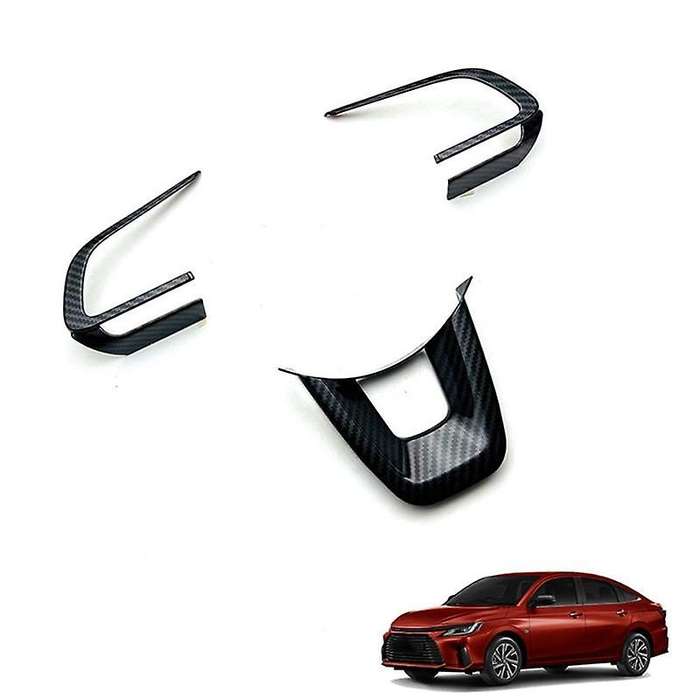 3pcs Car Carbon Fiber Steering Wheel Panel Cover Trim Decoration Frame Sticker for Yaris Ativ / Voi