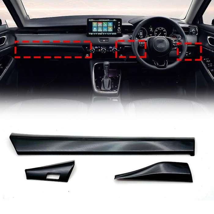 3pcs Car Glossy Black Center Console Dashboard Panel Decorative Cover Trim for -v Vezel 2021 2022 R
