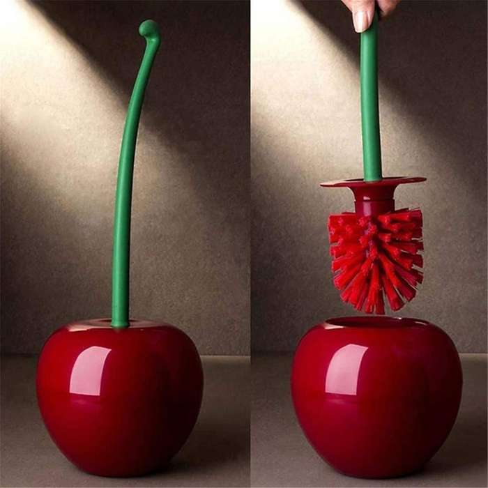3PCS Cherry Toilet Brush Bathroom Brush Cleaner Toilet Bowl Brush and Holder Set with Long Handle fo