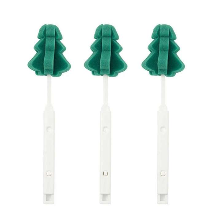 3Pcs Christmas Tree Shape Retractable Cup Brush Sponge Long Handle Telescopic Wineglass Coffe Tea Gl