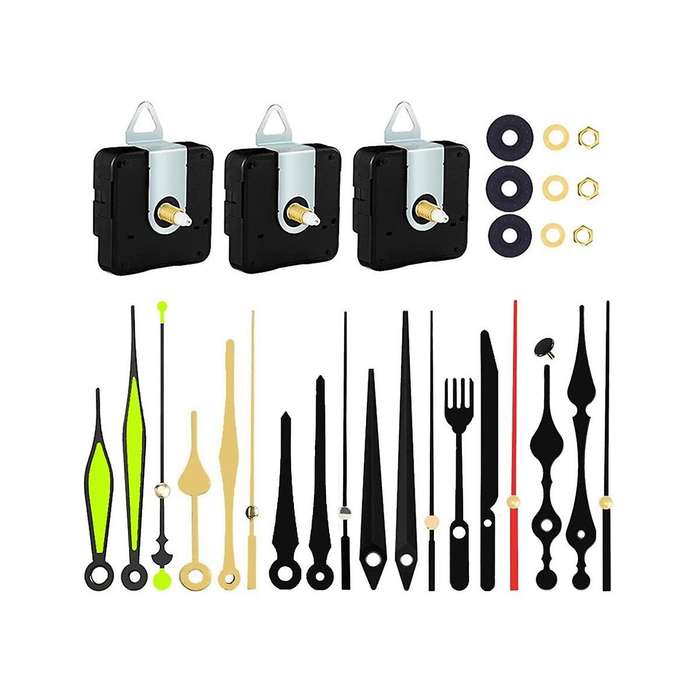 3Pcs Clock Mechanism Kit with 6 Different Clock Hand DIY Wall Clock Repair Replacement Motor Parts S