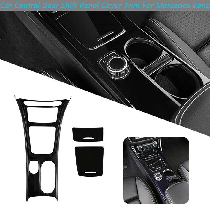 3Pcs Gloss Black Car Central Gear Shift Water Cup Holder Panel Cover Trim for CLA GLA A Class 2013-2