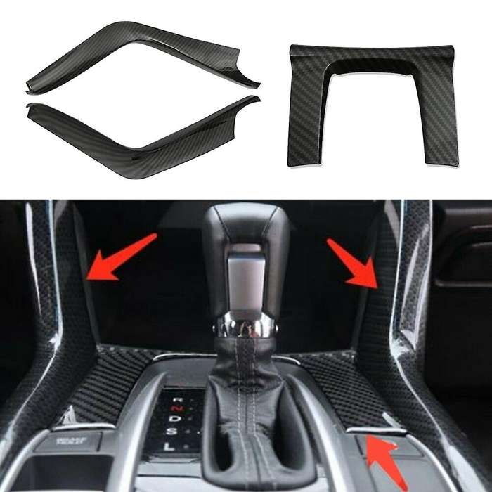 3PCS Gear Shift Panel Cover Trim Gear Shift Side Frame for 10Th Gen 2016-2018 Carbon Fiber
