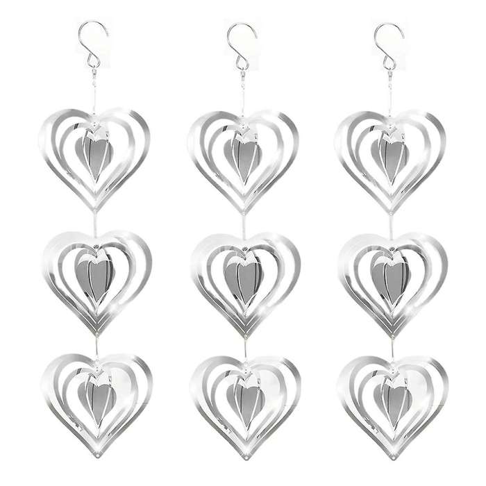 3PCS Heart Bird Scare Discs Set,Double-Sided Bird Reflectors,Highly Reflective Wind Spinners Bird De