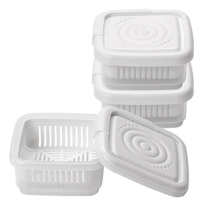 3pcs Green Onion Crisper Kitchen Refrigerator Plastic Drain Box Square Soap Dish Food Seal Box