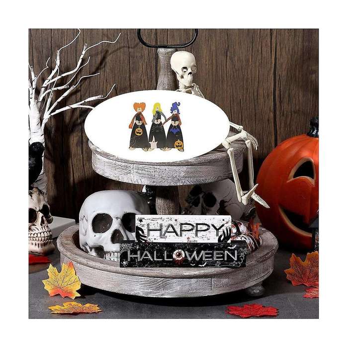 3PCS Mini 3D Halloween Wooden Signs with Stand 7.9 Inchx3.15 Inch Decorative Sign Tabletop Art Decor