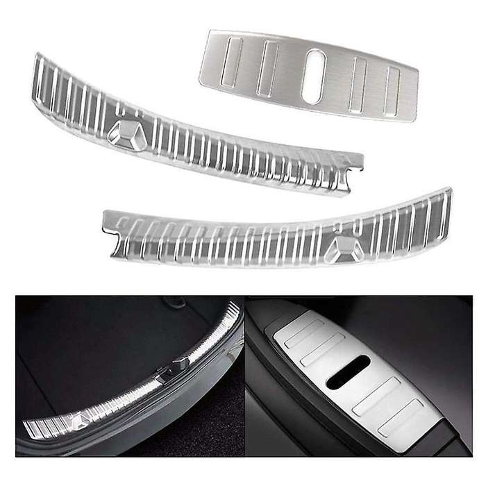 3Pcs Rear Trunk Bumper Frunk Bumper Protector Guard Stainless Steel Silver Alloy for