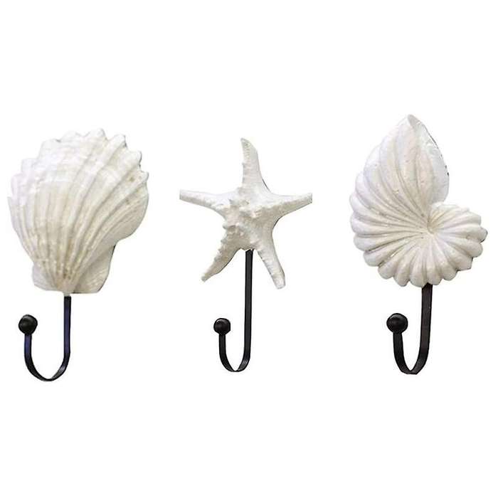3Pcs Resin Clothes Hook Mediterranean Style Hooks Resin Scallop Conch Clothes Hooks Sea Star Decor