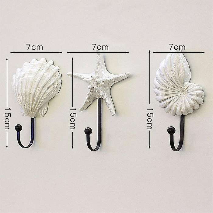 3Pcs Resin Clothes Hook Mediterranean Style Hooks Resin Scallop Conch Clothes Hooks Sea Star Decor