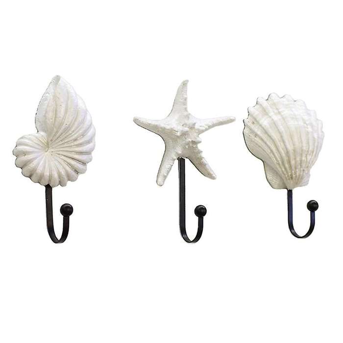 3Pcs Resin Clothes Hook Mediterranean Style Hooks Resin Scallop Conch Clothes Hooks Sea Star Decor