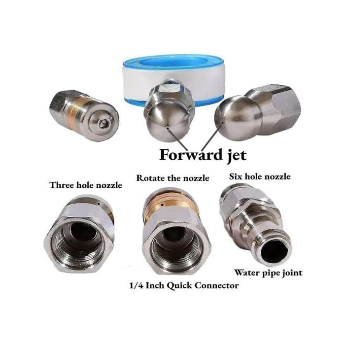 3Pcs Sewer Jetter Nozzle Rotating Button Nose Stainless Steel Fixed Sewer Nozzle for 1/4 Inch Pressu